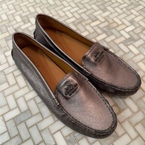 Coach Bronze Leather Slip-On Shoes, driving shoes,